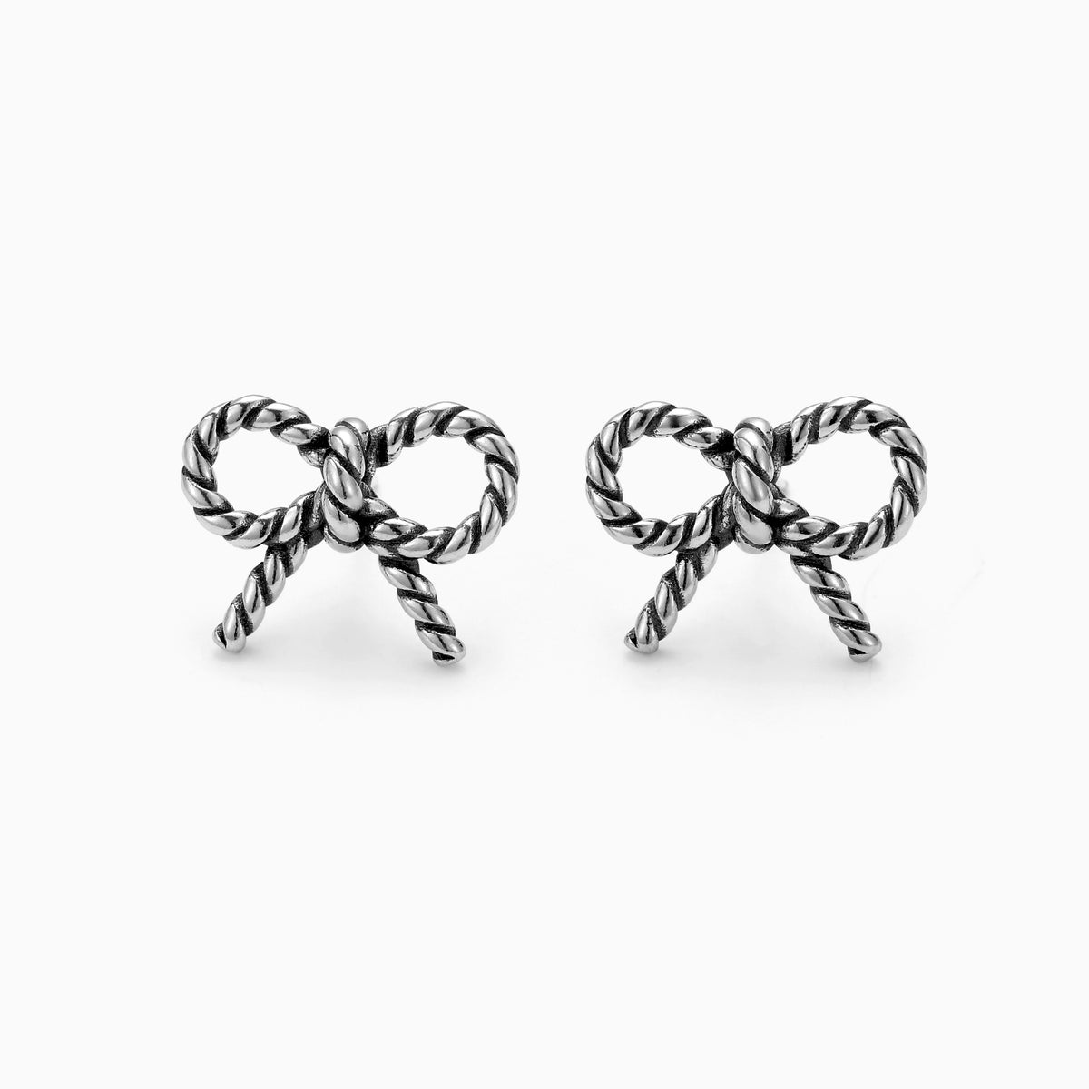 Antiqued Sterling Silver Twisted Rope Bow Studs, view 3
