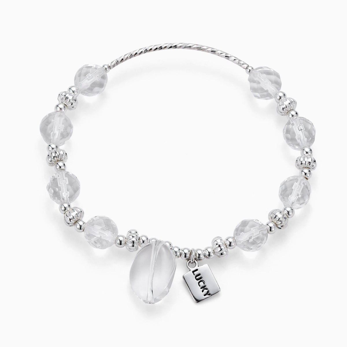 FACETED QUARTZ BEAD BRACELET WITH LUCKY CHARM