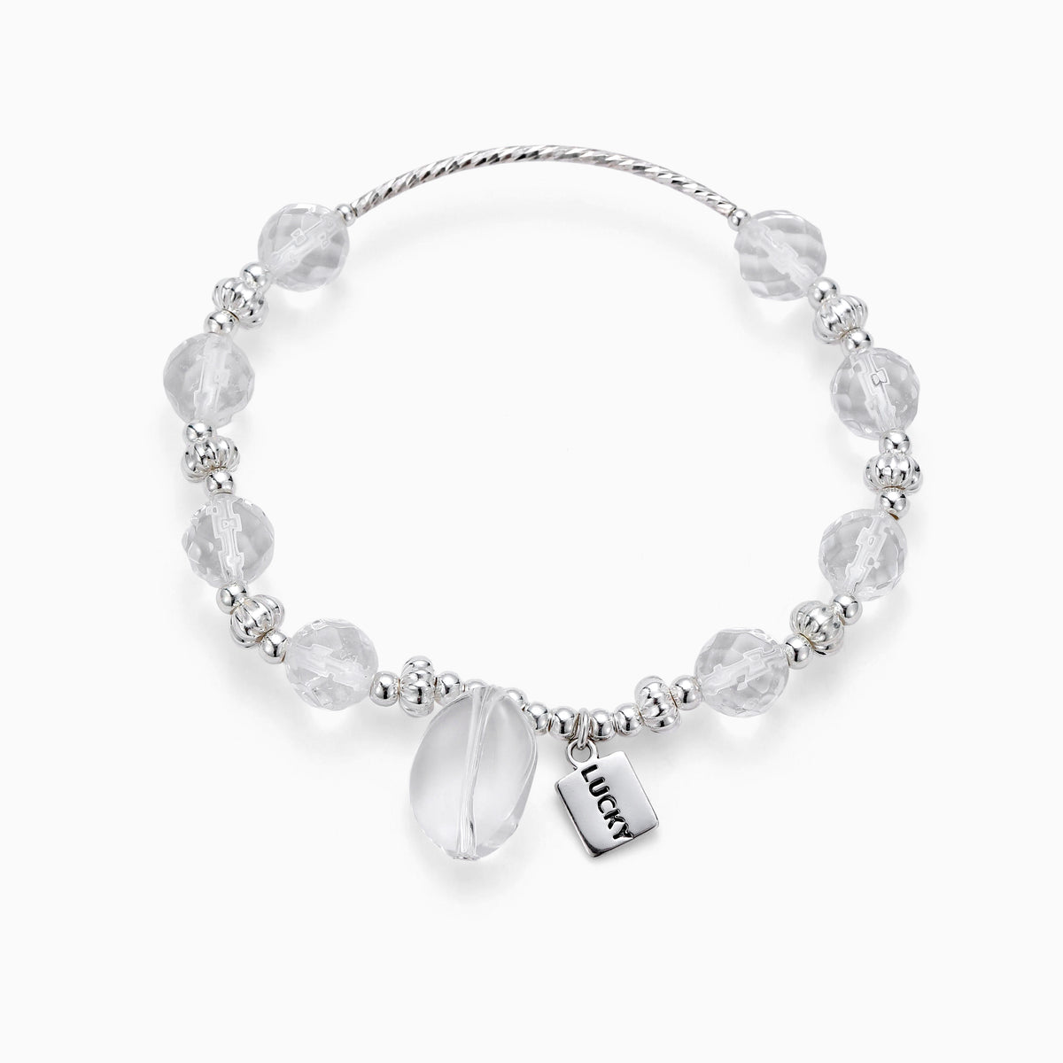 Clear Quartz Beaded Bracelet with Lucky Charm, view 3
