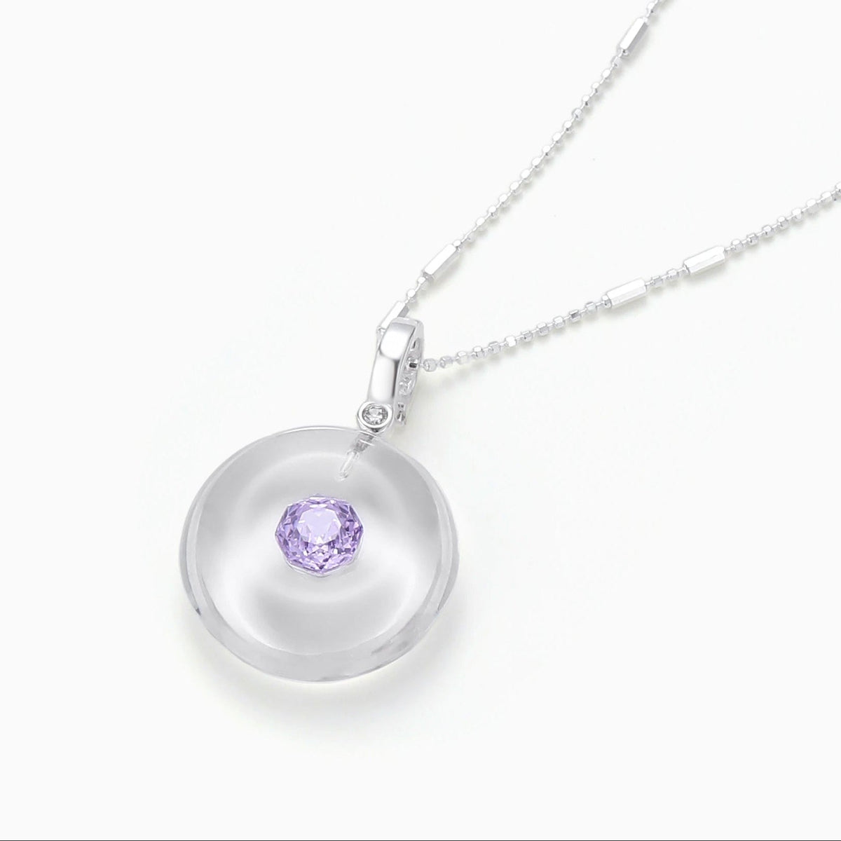S925 SILVER CLEAR RESIN PENDANT NECKLACE – PURPLE ZIRCON INLAY