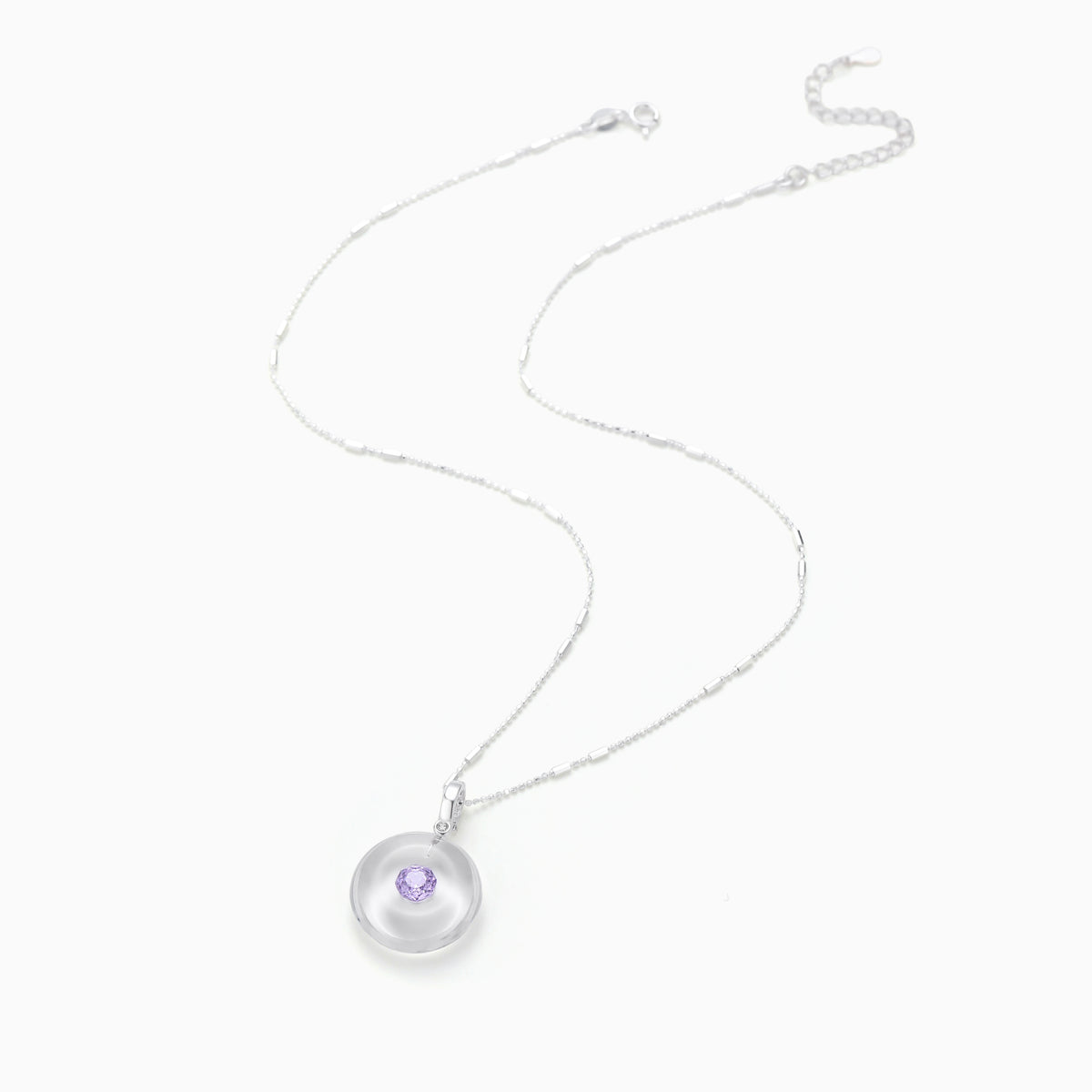 Clear Resin Pendant with Purple CZ, Sterling Silver, view 2