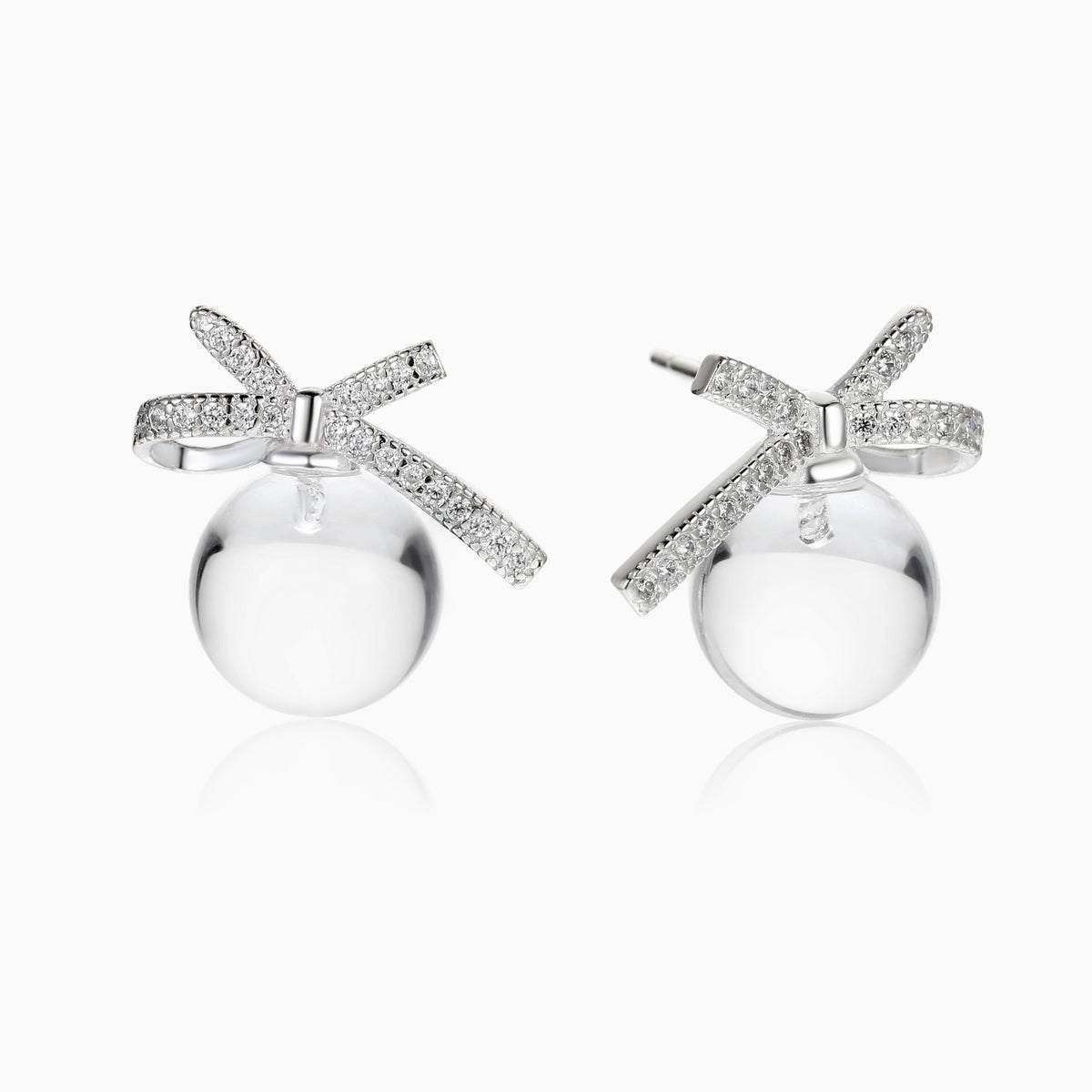 Quartz Drop Earrings, CZ Pavé Bow, Sterling Silver, view 3