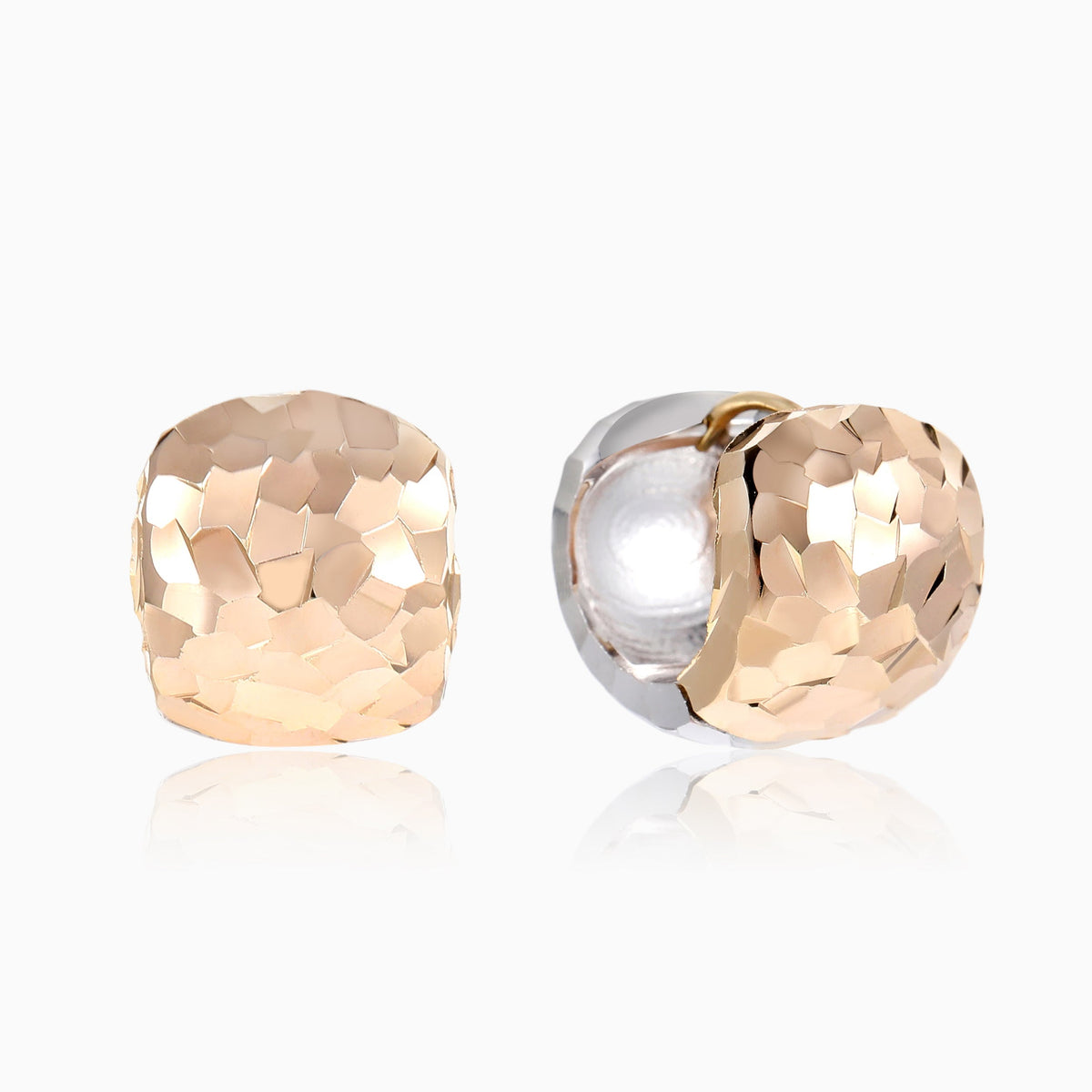 Reversible Two Tone Huggie Hoop Earrings, view 2