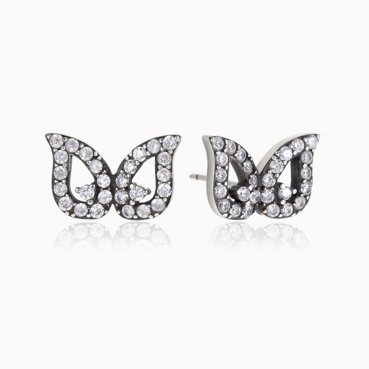 Antiqued Sterling Silver Wing Studs, CZ Pavé, view 4