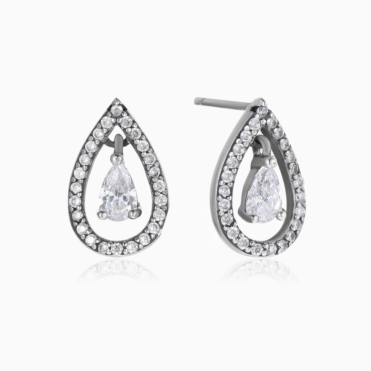 MINI PAVÉ TEARDROP EARRINGS, ANTIQUED SILVER