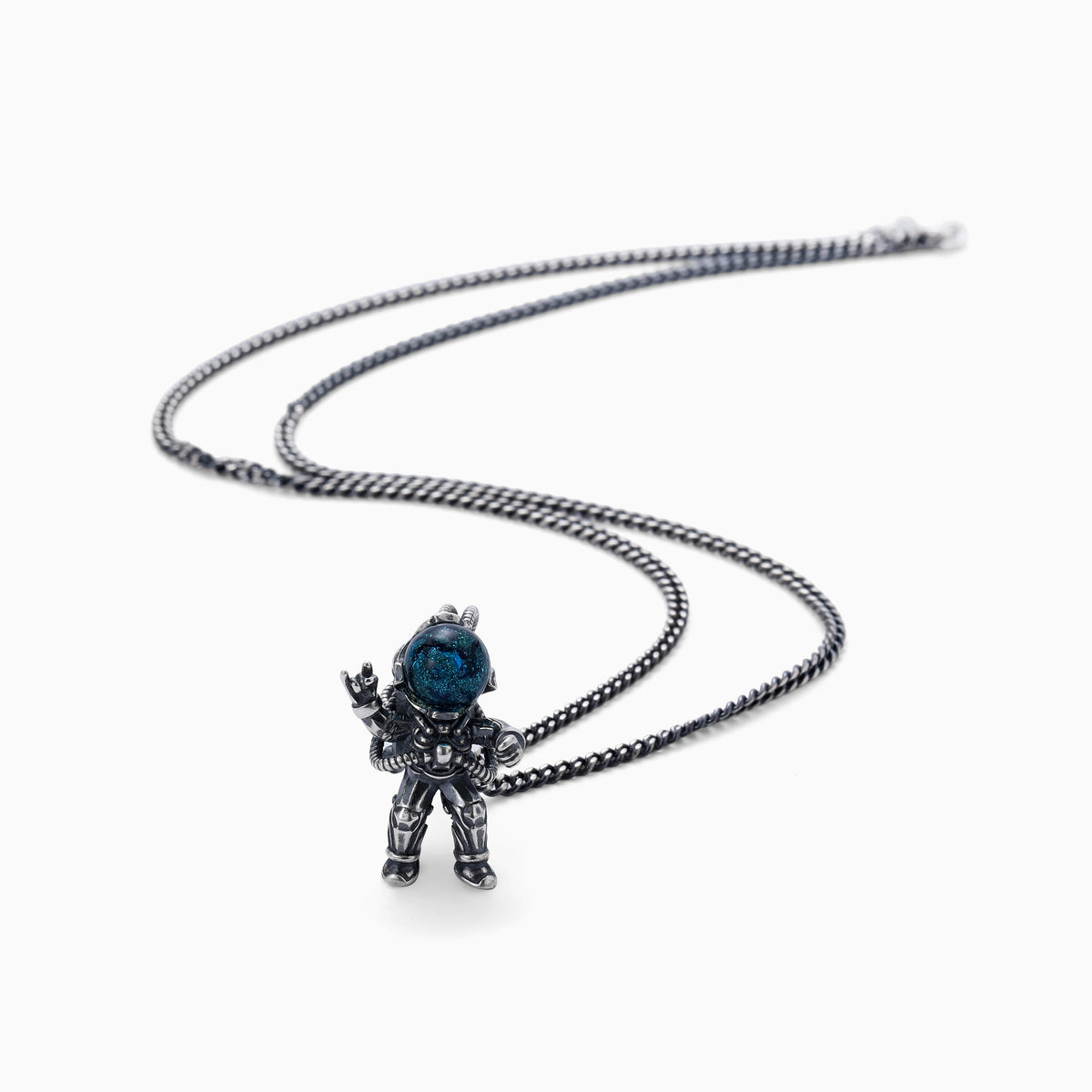Astronaut Pendant on Antiqued Silver Curb Chain, view 4