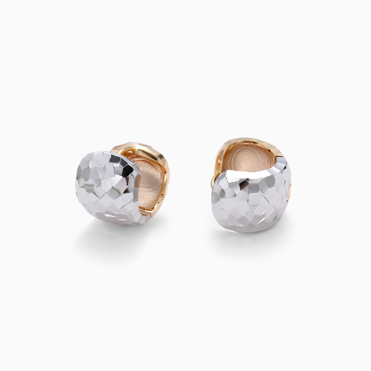 Reversible Two Tone Huggie Hoop Earrings, view 5