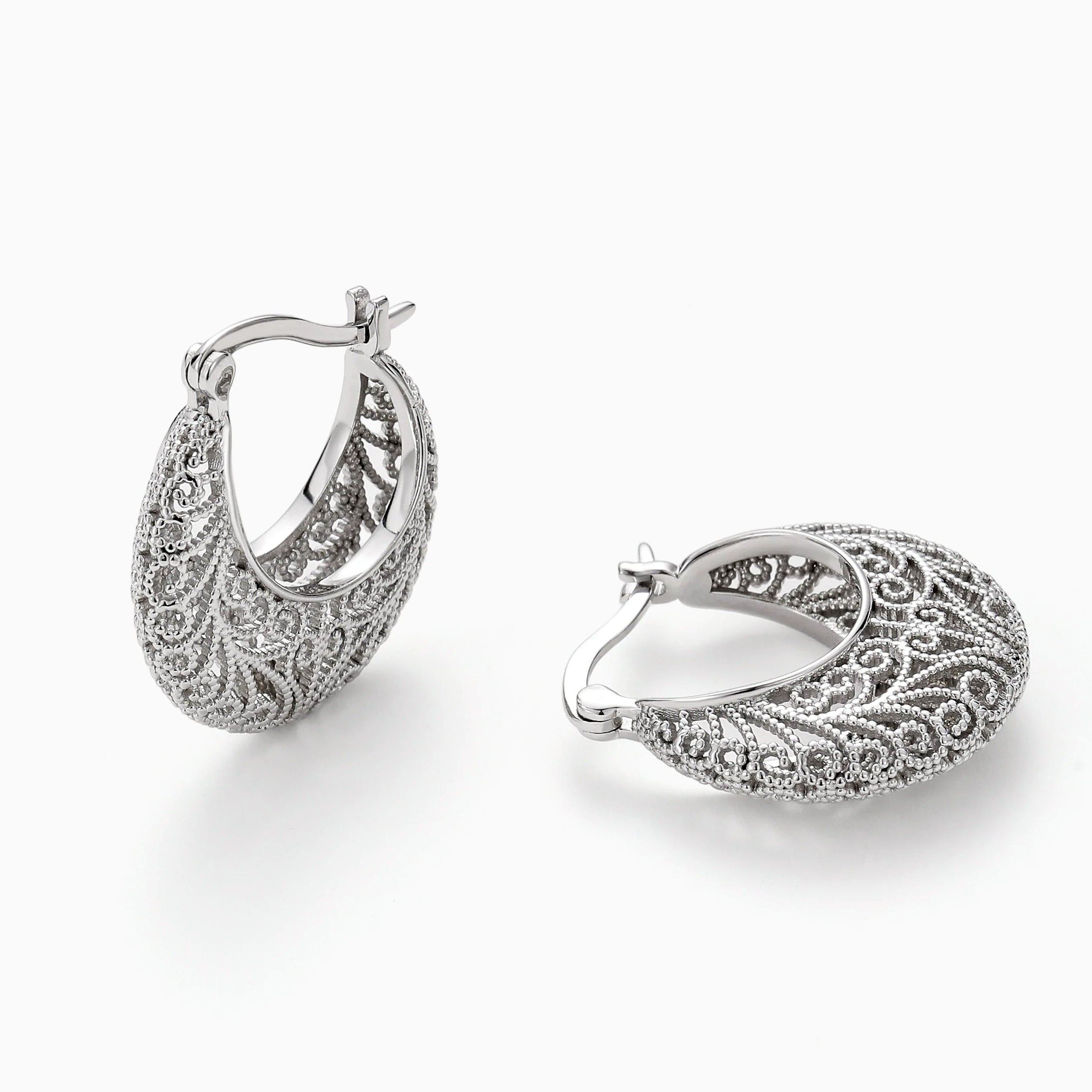 TIMELESS CHIC DIMENSIONAL FILIGREE CRESCENT HOOPS