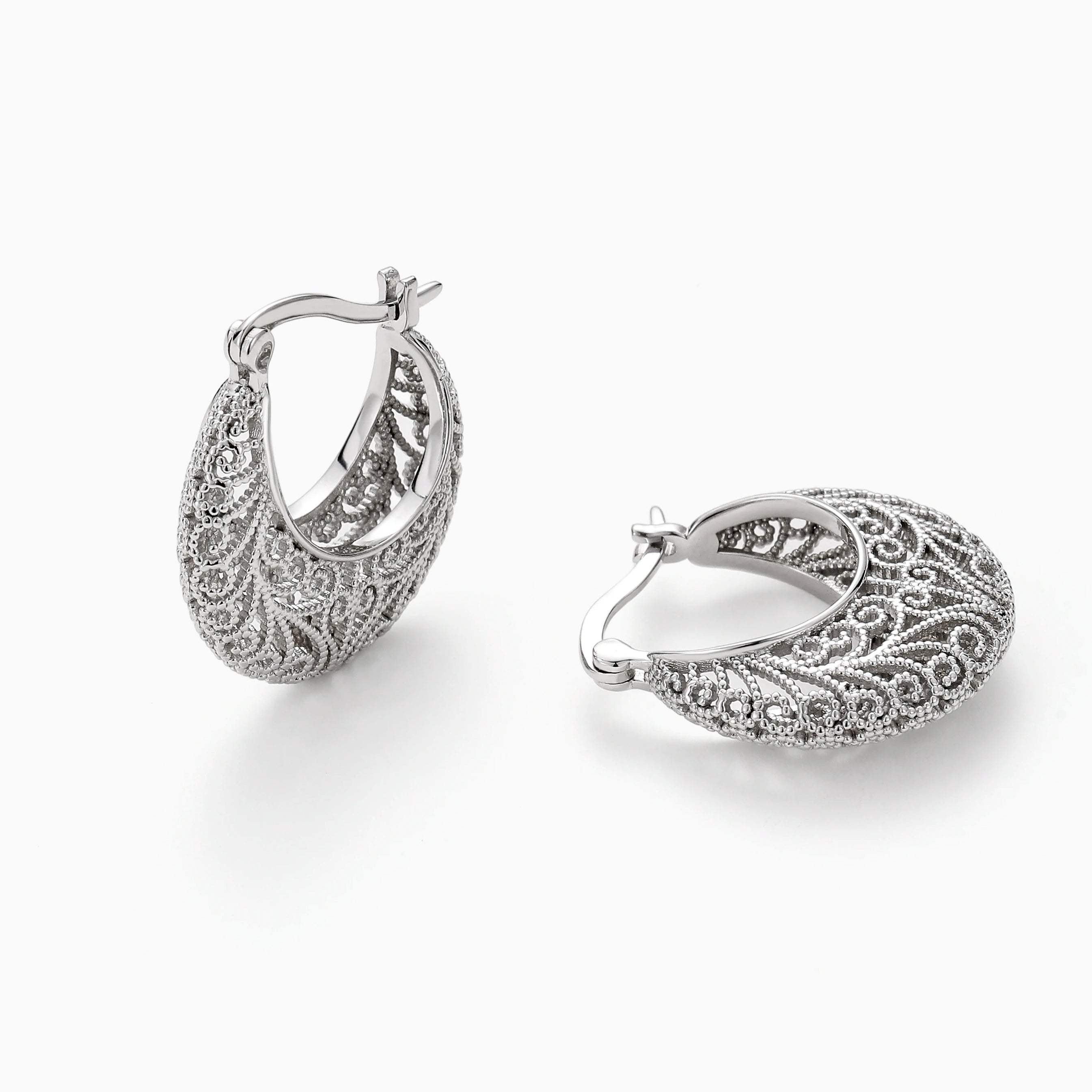 TIMELESS CHIC DIMENSIONAL FILIGREE CRESCENT HOOPS