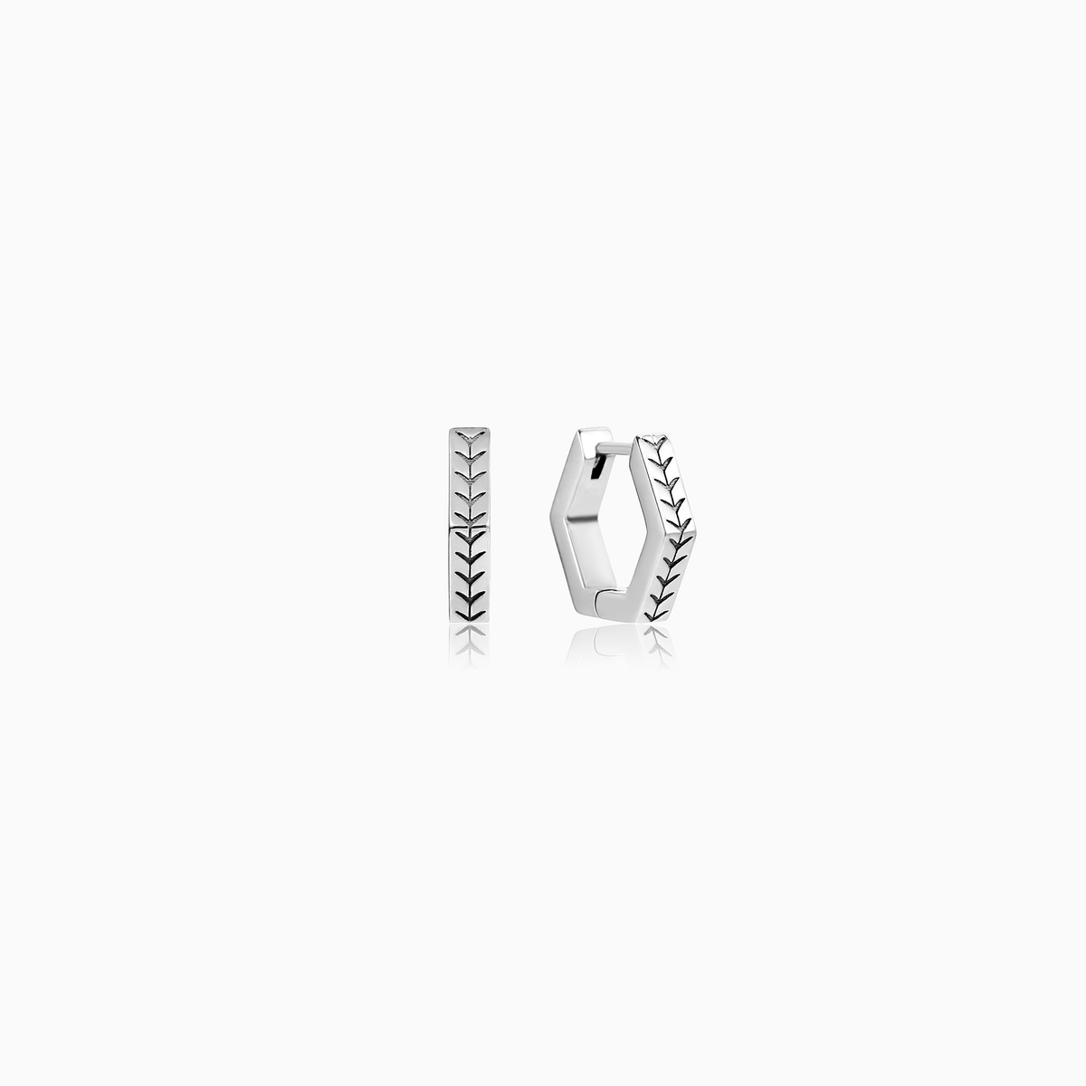 Hexagonal Huggie Hoop Earrings, Sterling Silver, view 6