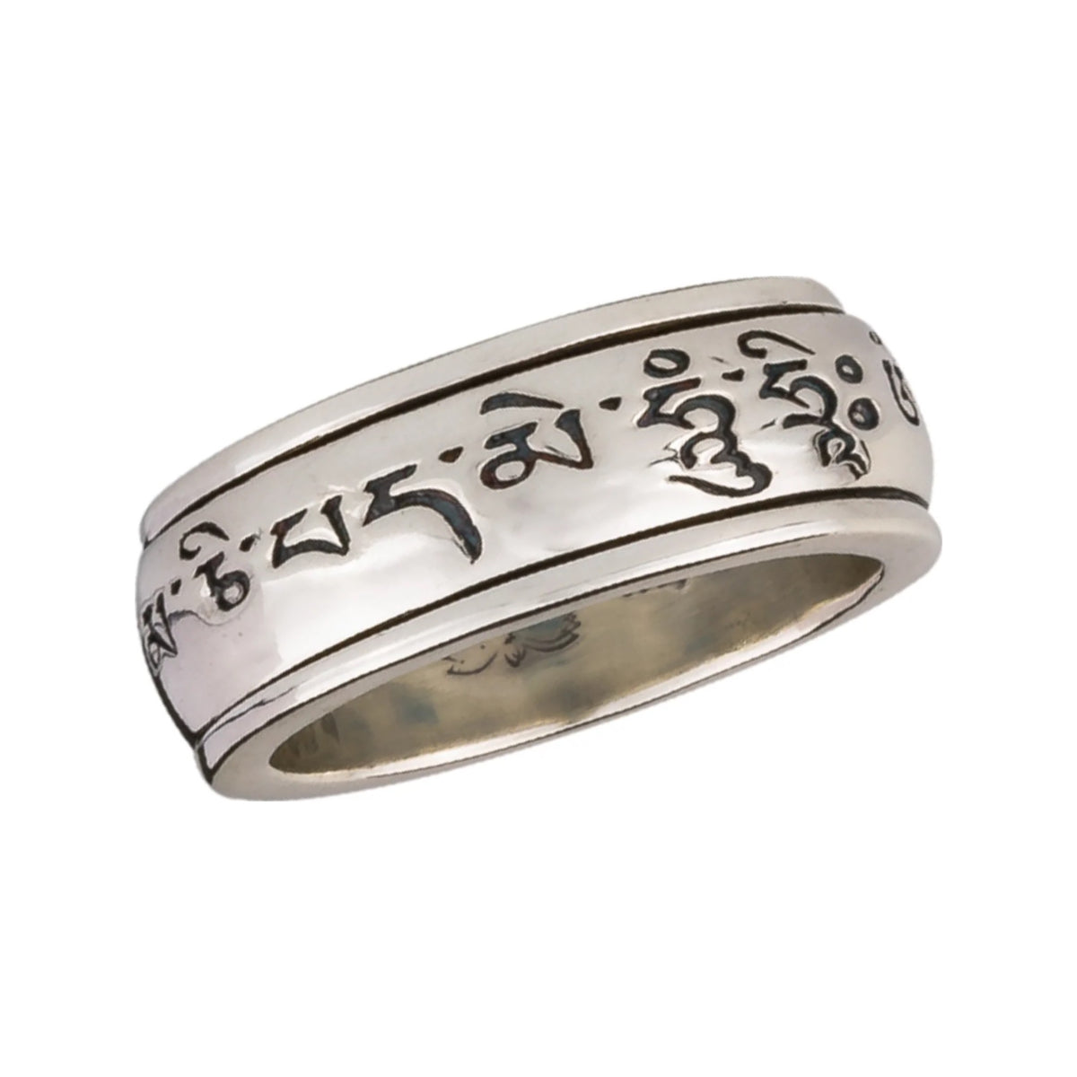 MANTRA SILVER MEDITATION SPINNER RING, OM MANI PADME HUM ENGRAVED