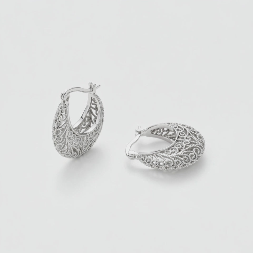 TIMELESS CHIC DIMENSIONAL FILIGREE CRESCENT HOOPS